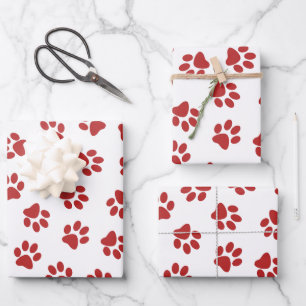 Feuille De Papier Cadeau Motif de pattes, pattes de chien, pattes rouges