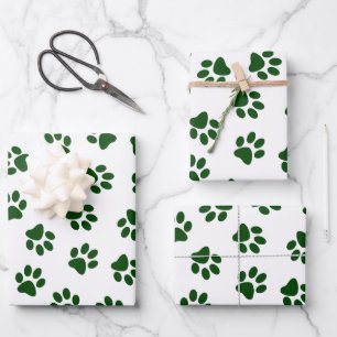 Feuille De Papier Cadeau Motif de pattes, pattes de chien, pattes vertes