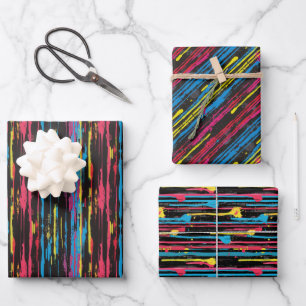 Feuille De Papier Cadeau Motif de peinture à séchage en gras sur noir