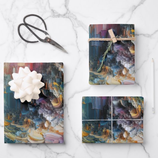 Feuille De Papier Cadeau Motif de peinture texturé épais (Recto)