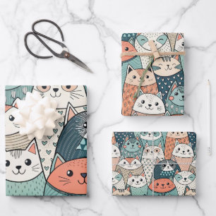 Feuille De Papier Cadeau Motif de personnages de chats modernes