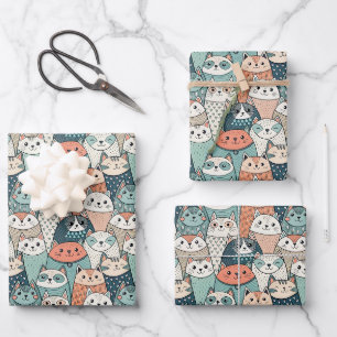 Feuille De Papier Cadeau Motif de personnages de chats modernes
