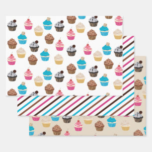 Feuille De Papier Cadeau Motif de petits gâteaux colorés