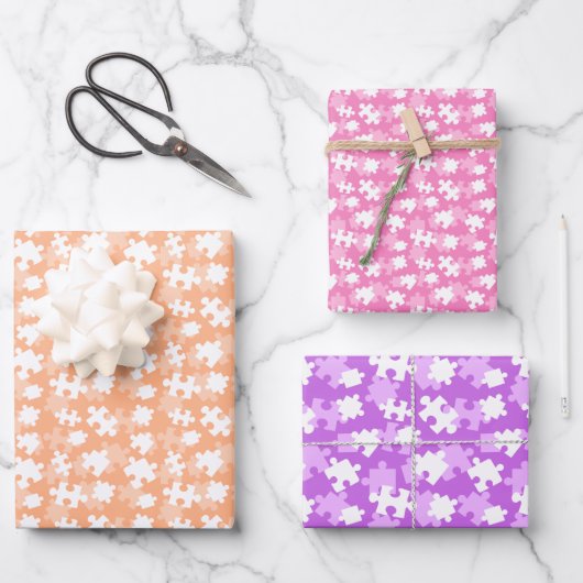 Feuille De Papier Cadeau Motif de pièces de puzzle répétées (Recto)