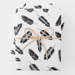 Feuille De Papier Cadeau Motif de plume noire