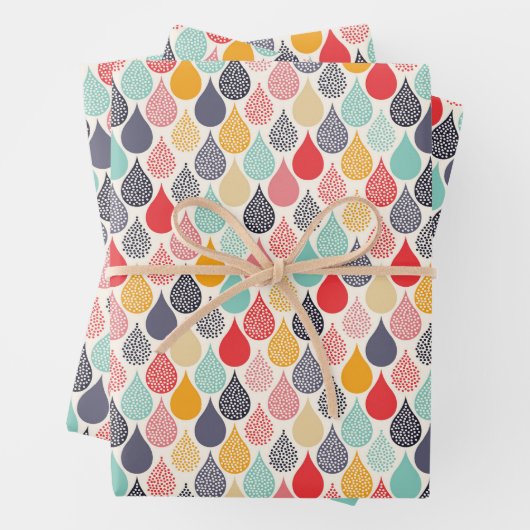 Feuille De Papier Cadeau Motif de point d'art pop Raindrop (En situation)
