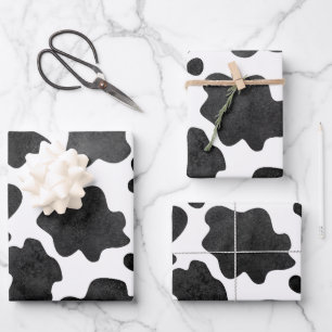 Feuille De Papier Cadeau Motif de points de vache Poster de animal noir et