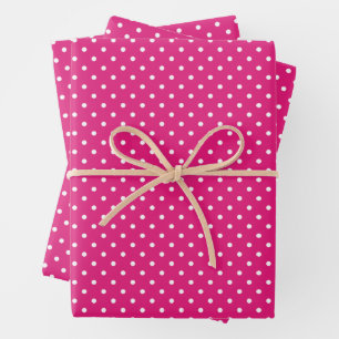 Feuille De Papier Cadeau Motif de points Polka blanc et rose chaud