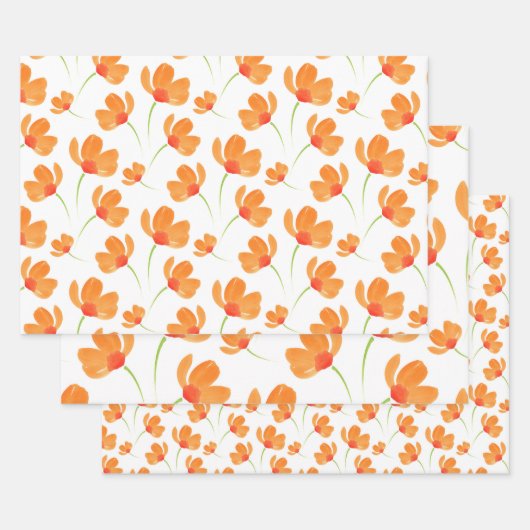 Feuille De Papier Cadeau Motif de Poppies d'aquarelle orange (Lot)