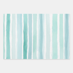 Feuille De Papier Cadeau Motif de rayure verticale aqua aquarelle côtier
