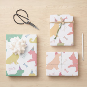 Feuille De Papier Cadeau Motif de silhouette de chien mignon pastel pour an