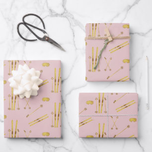 Feuille De Papier Cadeau Motif de ski rose vintage