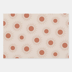 Feuille De Papier Cadeau Motif de soleil abstrait bohème en terre cuite min