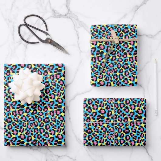 Feuille De Papier Cadeau Motif de Spots Neon Leopard (Recto)
