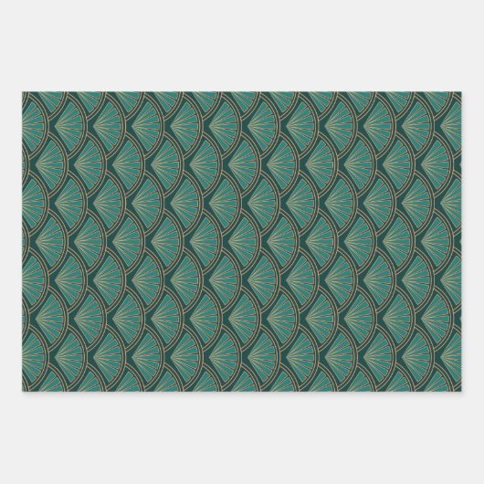 Feuille De Papier Cadeau Motif de style Art déco en vert turquoise (Devant)