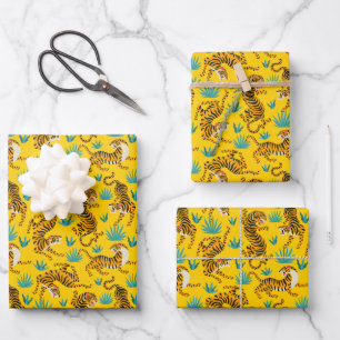 Feuille De Papier Cadeau Motif de tigre d'or asiatique