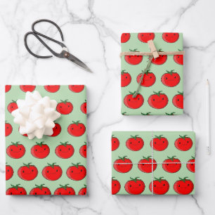 Feuille De Papier Cadeau Motif de tomate de carton mou vert