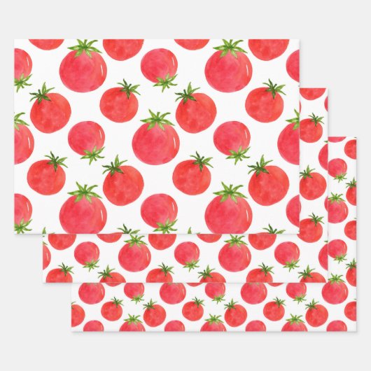 Feuille De Papier Cadeau Motif de tomates aquarelle (Lot)