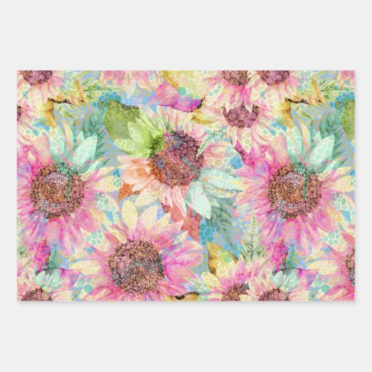 Feuille De Papier Cadeau Motif de tournesol romantique (Devant 3)