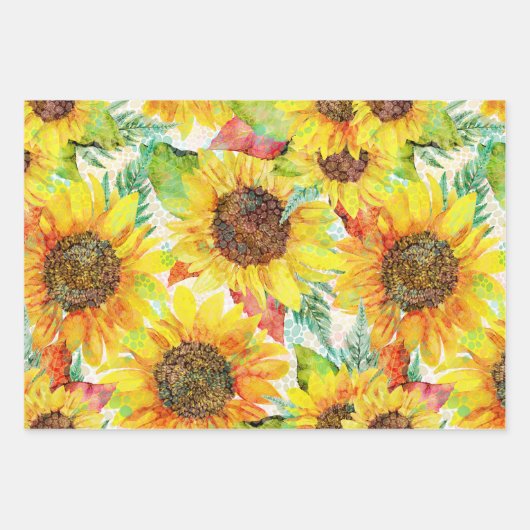 Feuille De Papier Cadeau Motif de tournesol romantique (Devant 2)