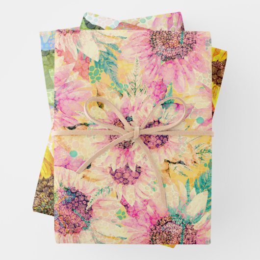 Feuille De Papier Cadeau Motif de tournesol romantique (En situation)