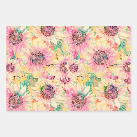 Feuille De Papier Cadeau Motif de tournesol romantique (Devant)