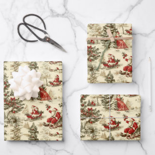 Feuille De Papier Cadeau Motif de traîneau de forêt de Père Noël vintage