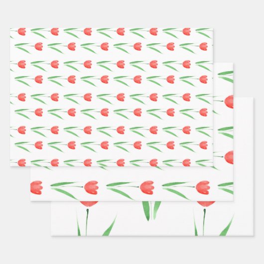 Feuille De Papier Cadeau Motif de tulipe couleur rouge (Lot)