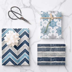 Feuille De Papier Cadeau Motif de vacances de Noël bleu