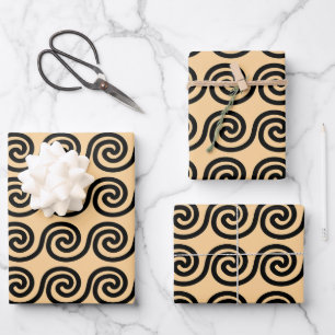 Feuille De Papier Cadeau Motif de vagues de clé Méandre grec marron