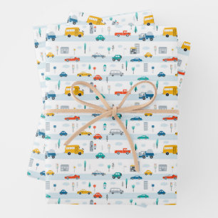 Feuille De Papier Cadeau Motif de véhicule routier migre