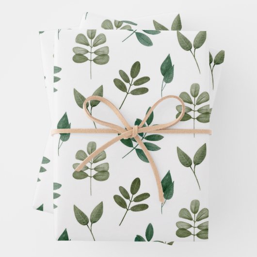 Feuille De Papier Cadeau Motif de verdure aquarelle. Botanique (En situation)