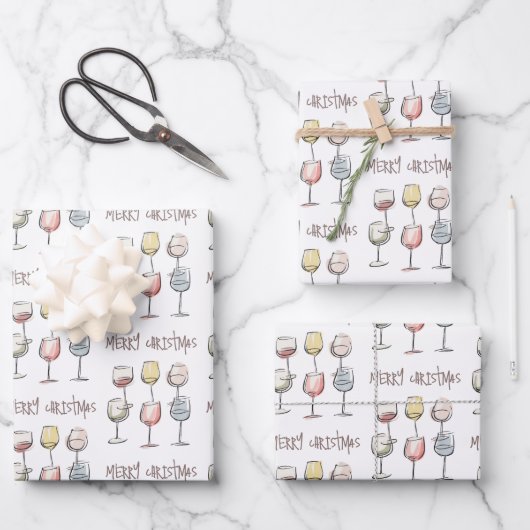 Feuille De Papier Cadeau Motif de verre à vin gribouillé joyeux Noël (Recto)