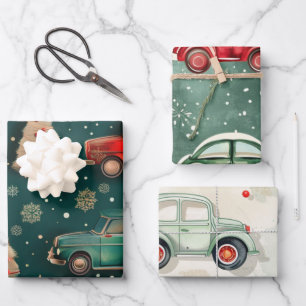 Feuille De Papier Cadeau Motif de voiture de Noël