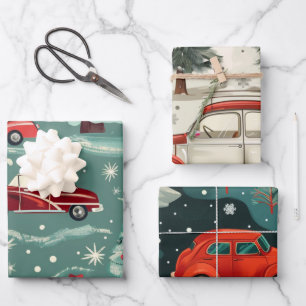 Feuille De Papier Cadeau Motif de voiture de Noël