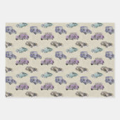 Feuille De Papier Cadeau Motif de voitures rétro aquarelle (Devant 2)