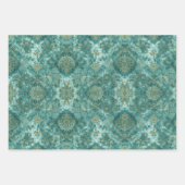 Feuille De Papier Cadeau Motif d'écailles de sirène Aqua Pearlescent & Or (Devant 3)