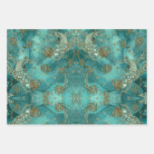 Feuille De Papier Cadeau Motif d'écailles de sirène Aqua Pearlescent & Or (Devant)