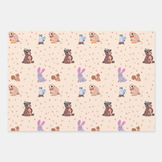 Feuille De Papier Cadeau Motif des animaux plats automne/automne