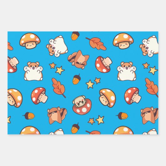 Feuille De Papier Cadeau Motif des boisés et des champignons de Kawaii (Devant 3)
