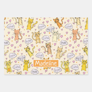 Feuille De Papier Cadeau Motif des chats Doodles