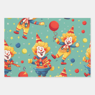 Feuille De Papier Cadeau Motif des Clowns d'Anniversaire