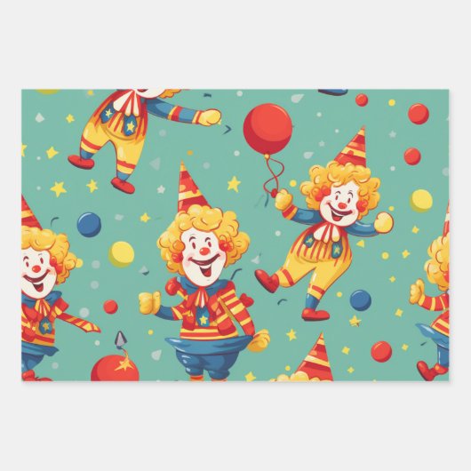 Feuille De Papier Cadeau Motif des Clowns d'Anniversaire (Devant)