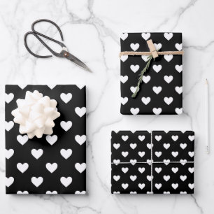 Feuille De Papier Cadeau Motif des Coeurs Noir et Blanc