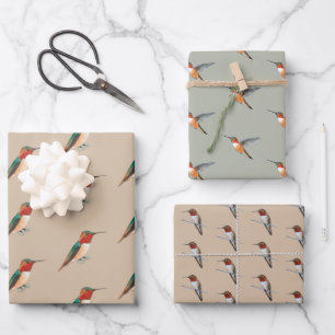 Feuille De Papier Cadeau Motif des colibris roux