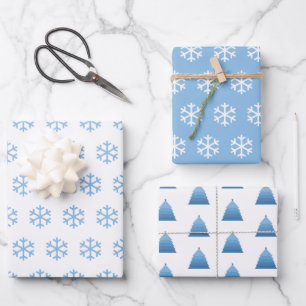 Feuille De Papier Cadeau Motif des flocons de neige et des arbres de Noël