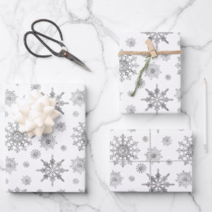 Feuille De Papier Cadeau Motif des flocons de neige gris argent