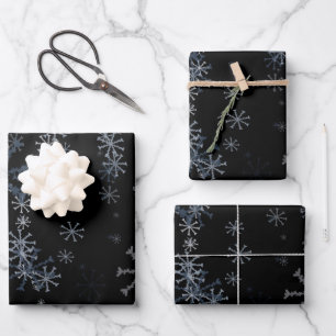 Feuille De Papier Cadeau Motif des flocons noirs de Noël