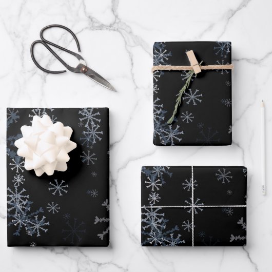Feuille De Papier Cadeau Motif des flocons noirs de Noël (Recto)