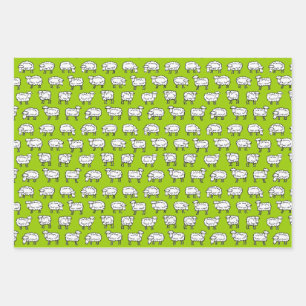 Feuille De Papier Cadeau Motif des moutons - Blanc noir et vert